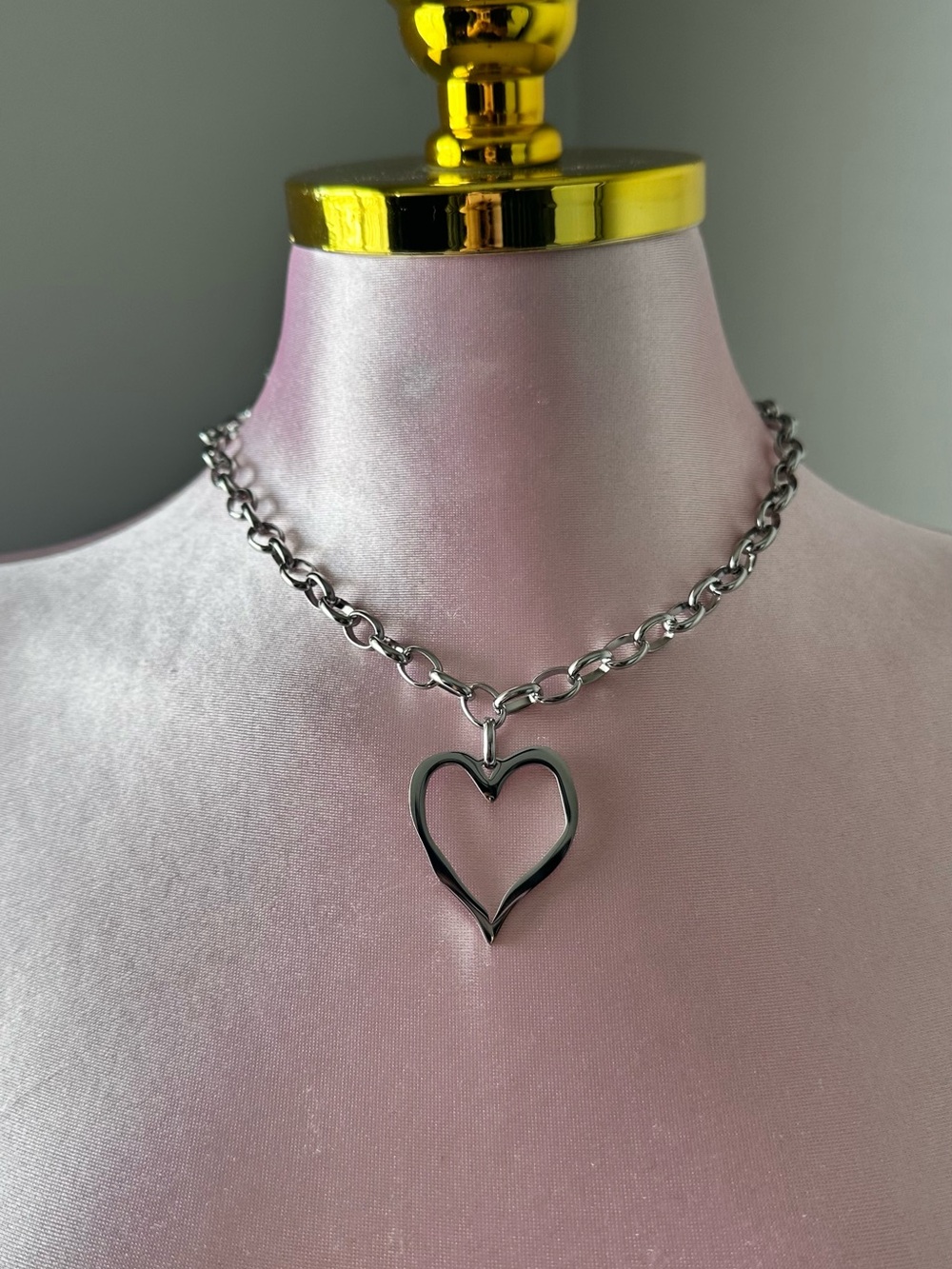 Silver Heart Link Chain Necklace - Women